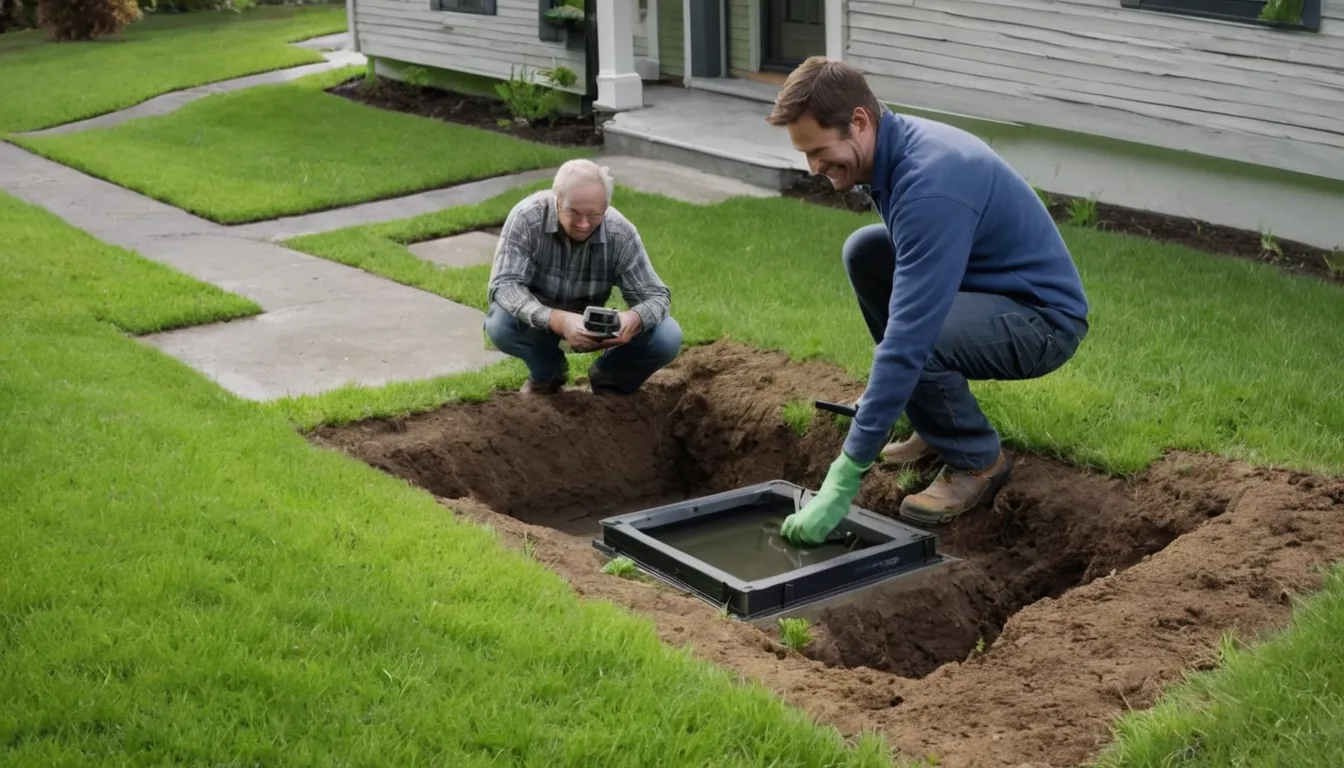 Friendly provider and homeowner reviewing a sewer line camera screen outside an older home in the Chesterfield area